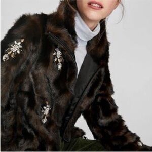 Zara Black and Brown Faux Fur Jacket